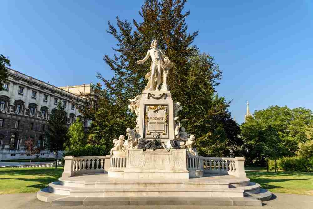 Burggarten & Wolfgang Amadeus Mozart Monument in Vienna in Austria
