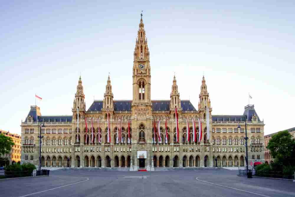 Wiener Rathaus and Rathausplatz in Vienna in Austria
